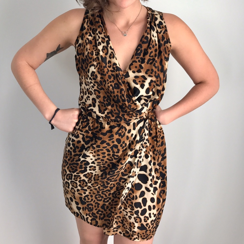 Nanette Lepore 100% Silk Leopard Print Wrap Dress