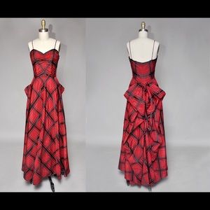 Vintage 40s red and black plaid taffeta gown