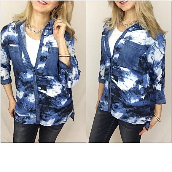 Abstract Button Up Shirt Small 2/4/6 - Picture 3 of 4