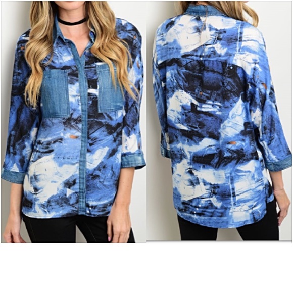 Abstract Button Up Shirt Small 2/4/6 - Picture 2 of 4