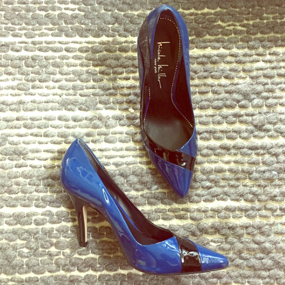 Fab cobalt blue and black patent pumps