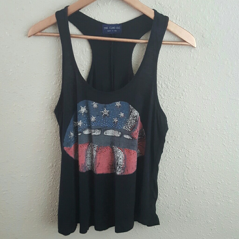 American flag lip print swing tank