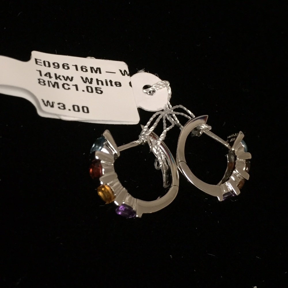 Huggies 14k white gold natural gemstone earrings. - Picture 2 of 6