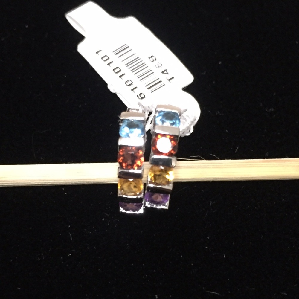 Huggies 14k white gold natural gemstone earrings. - Picture 3 of 6