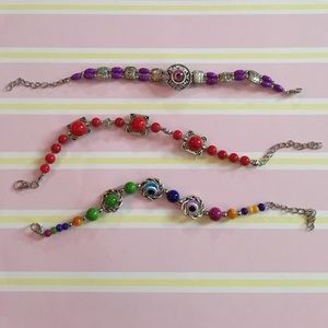 Colorful beaded bracelets. Costume jewelry.