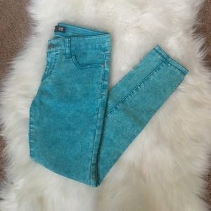 Teal Acid-Wash Jeans