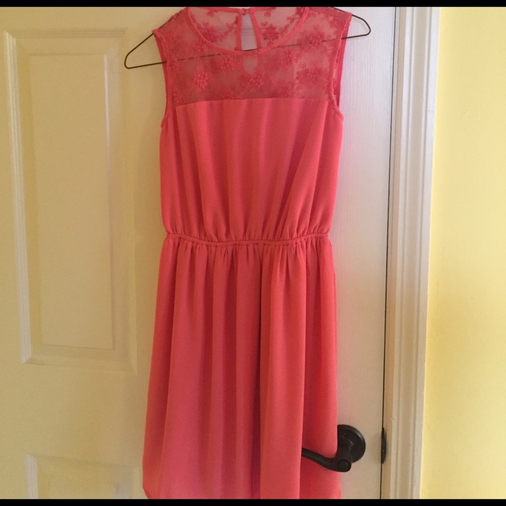 Open lace back coral dress