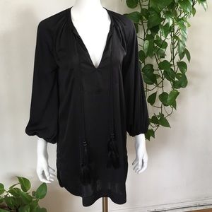 H&M Boho Tassel and Bell Sleeve Satin Tunic Dress