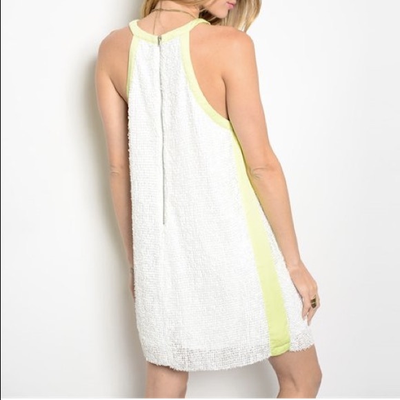 🆑 BLOWOUT Lime & White Striped Mesh Detail Dress - Picture 2 of 2