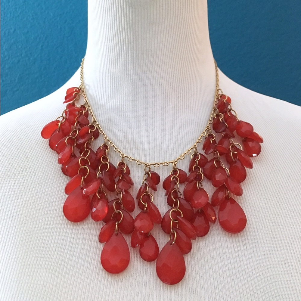 Coral red statement necklace
