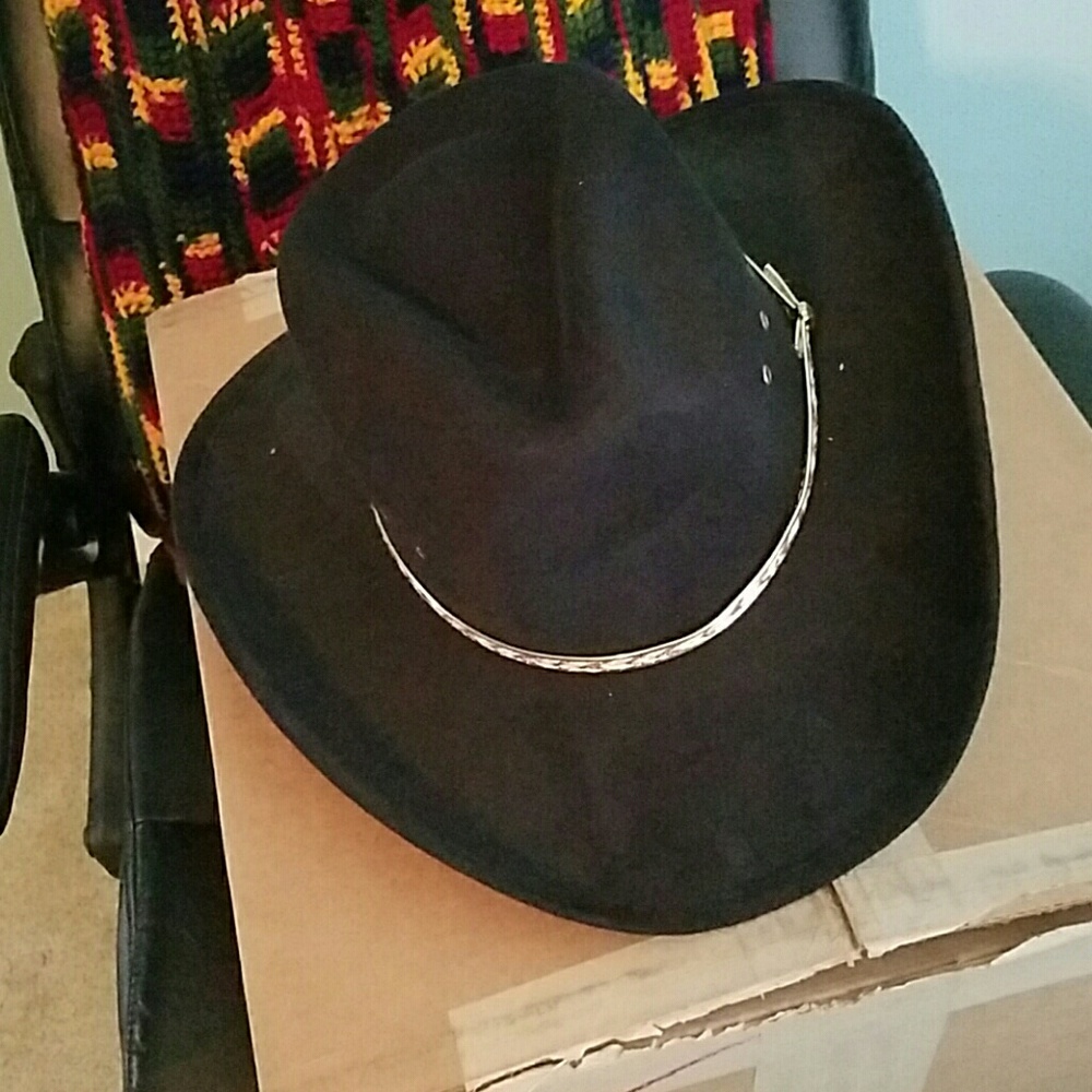 Black cowboy hat with gold band 7 3/4