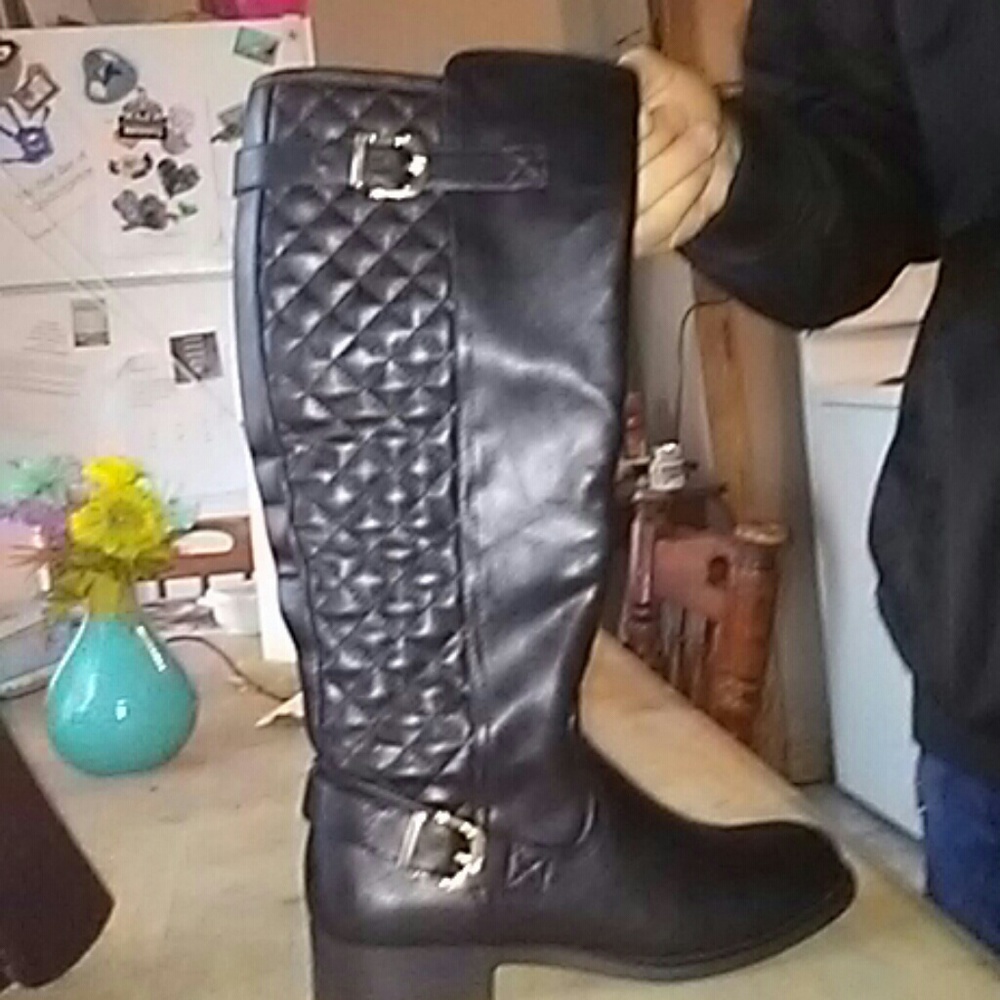 Knee length black riding style boots