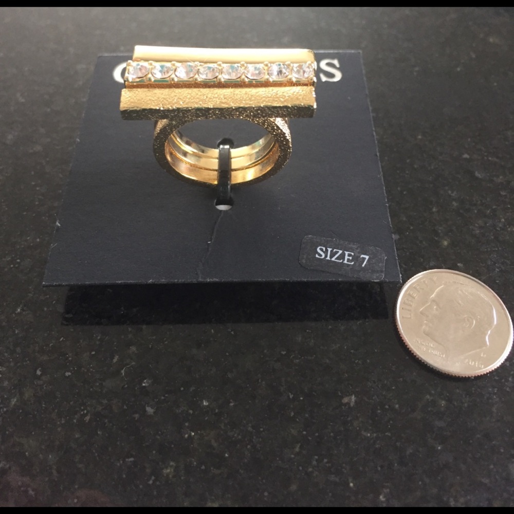 Guess gold tone rhinestones 3 rings stack