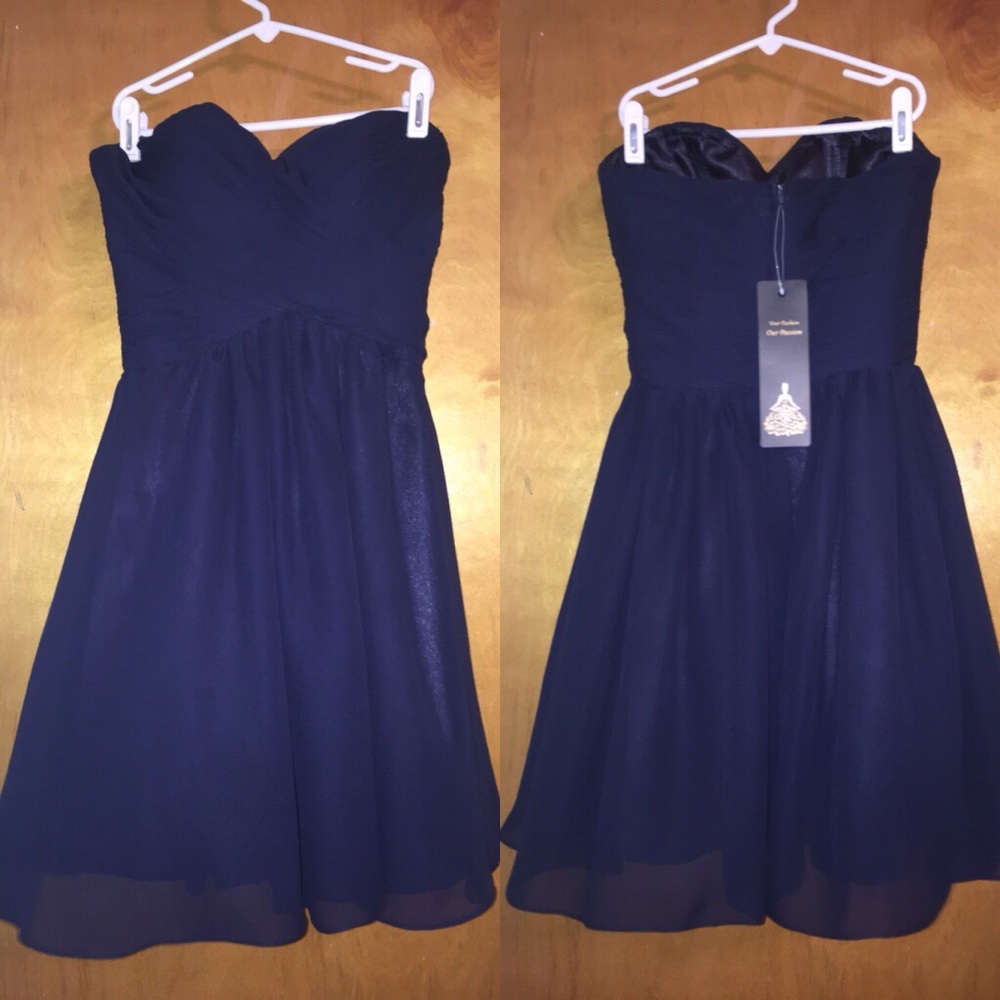Dark blue strapless dress