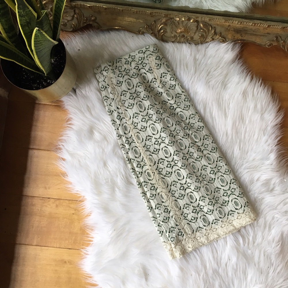 ANTHROPOLOGIE "white lace pencil skirt"