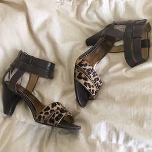 Nine West Leather Ankle Strap Leopard Kitten Heels