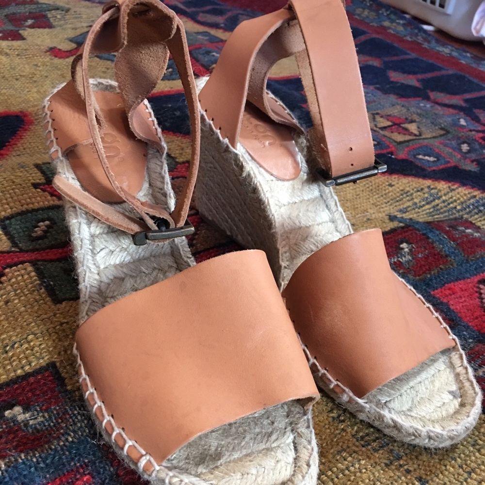 Picón espadrille tan leather wedge sandals sz 8
