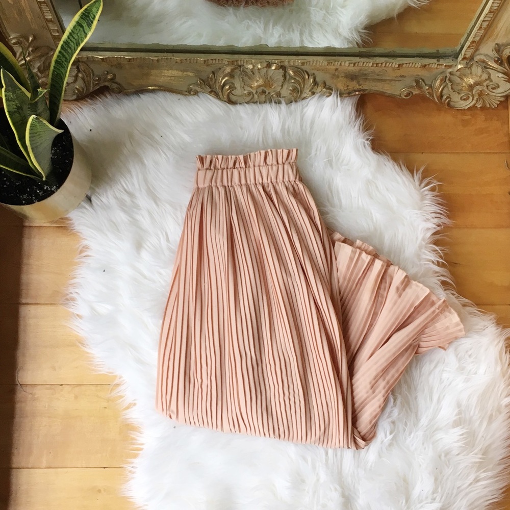 ANTHROPOLOGIE "accordion blush silk skirt"