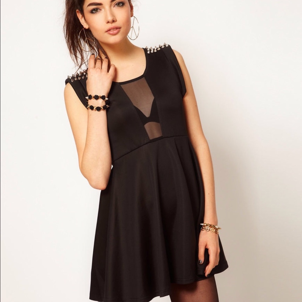 Asos reverse black mesh studded skater dress