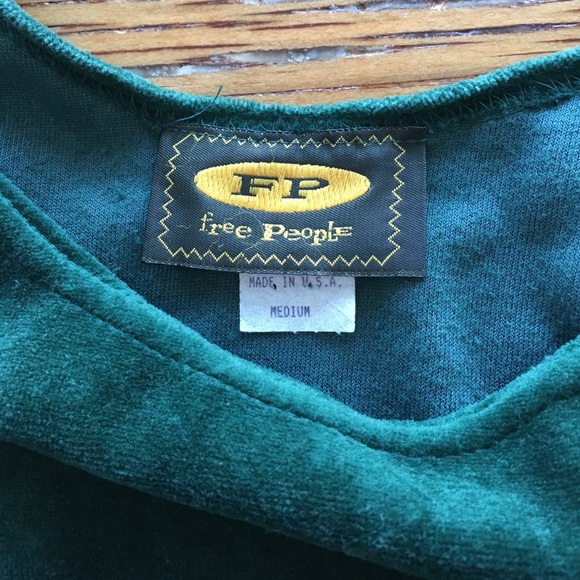 Vtg 90s FREE PEOPLE Forest Green Velour Bodysuit M - Picture 3 of 4