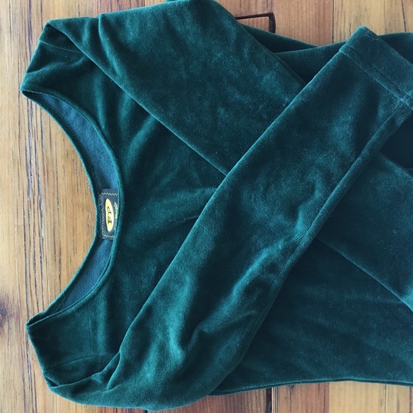 Vtg 90s FREE PEOPLE Forest Green Velour Bodysuit M - Picture 4 of 4