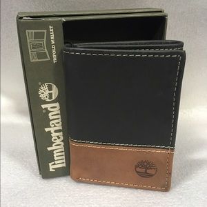 Timberland Mens Trifold Black/Brown Leather Wallet