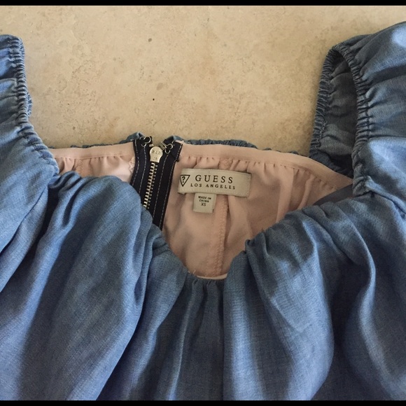 GUESS Denim Off-the-shoulder Corset Crop Top - Picture 4 of 7