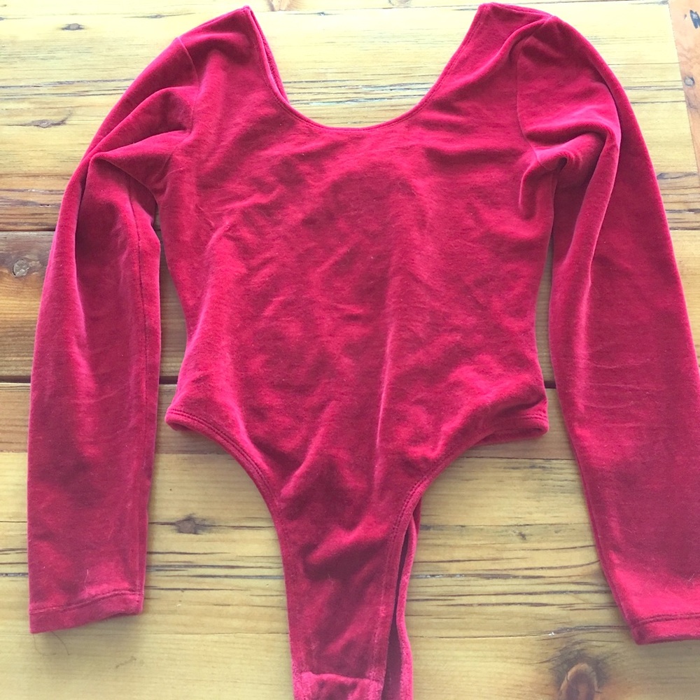 Vtg 90s scoopneck maroon red velour bodysuit Med