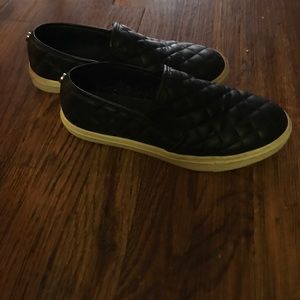 Black leather slides sneakers