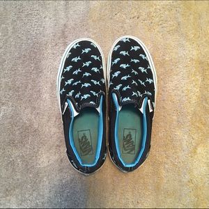 Shark print slip on vans