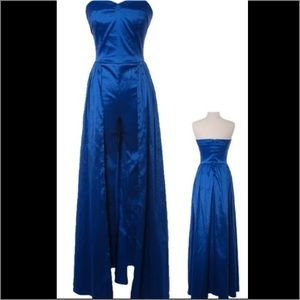 Royal blue cape pageant fun fashion jumpsuit