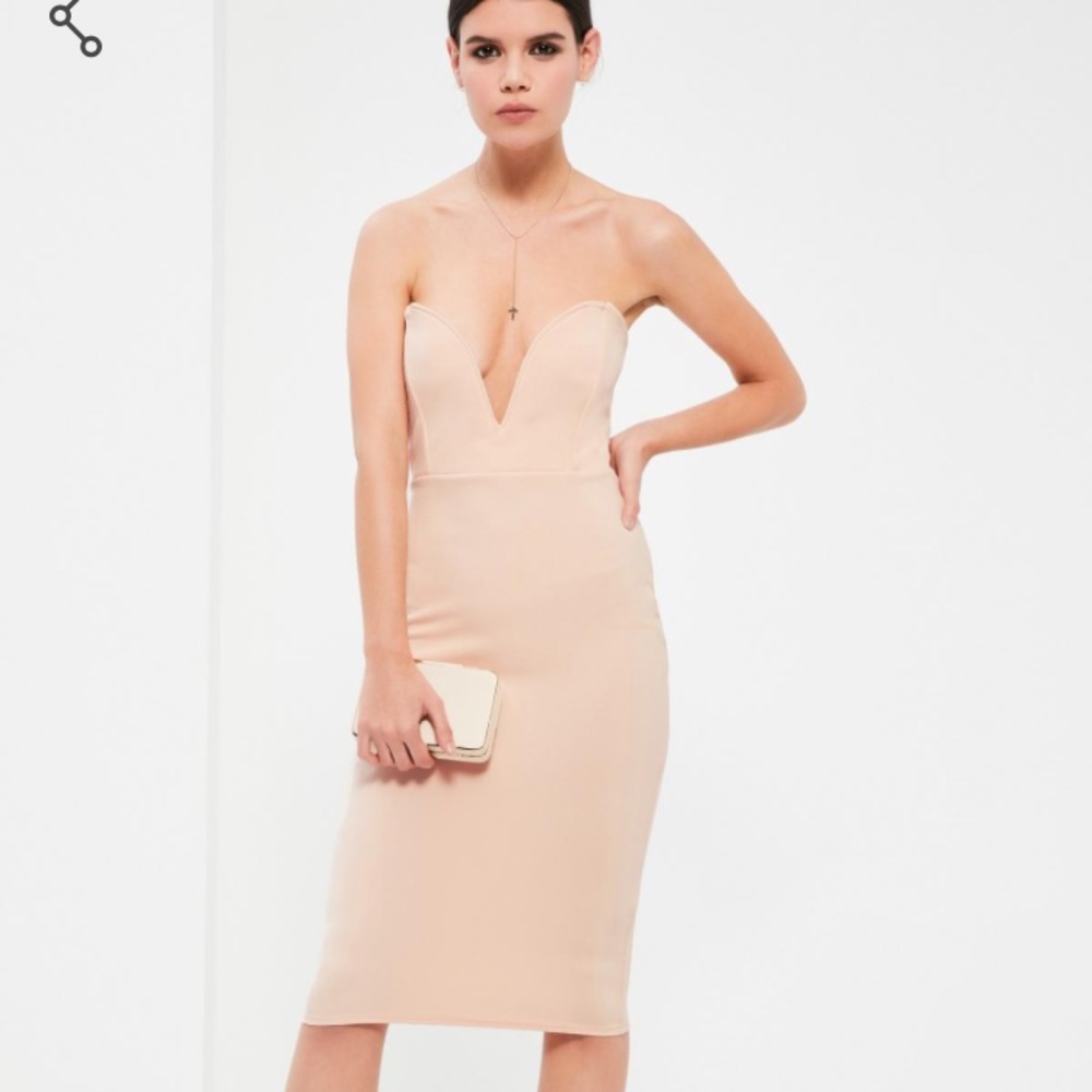 Midi nude plunge dress