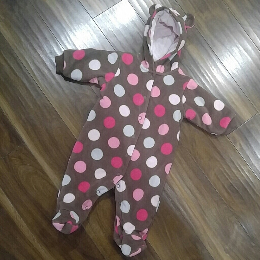 Polka dot hooded bunting/footie