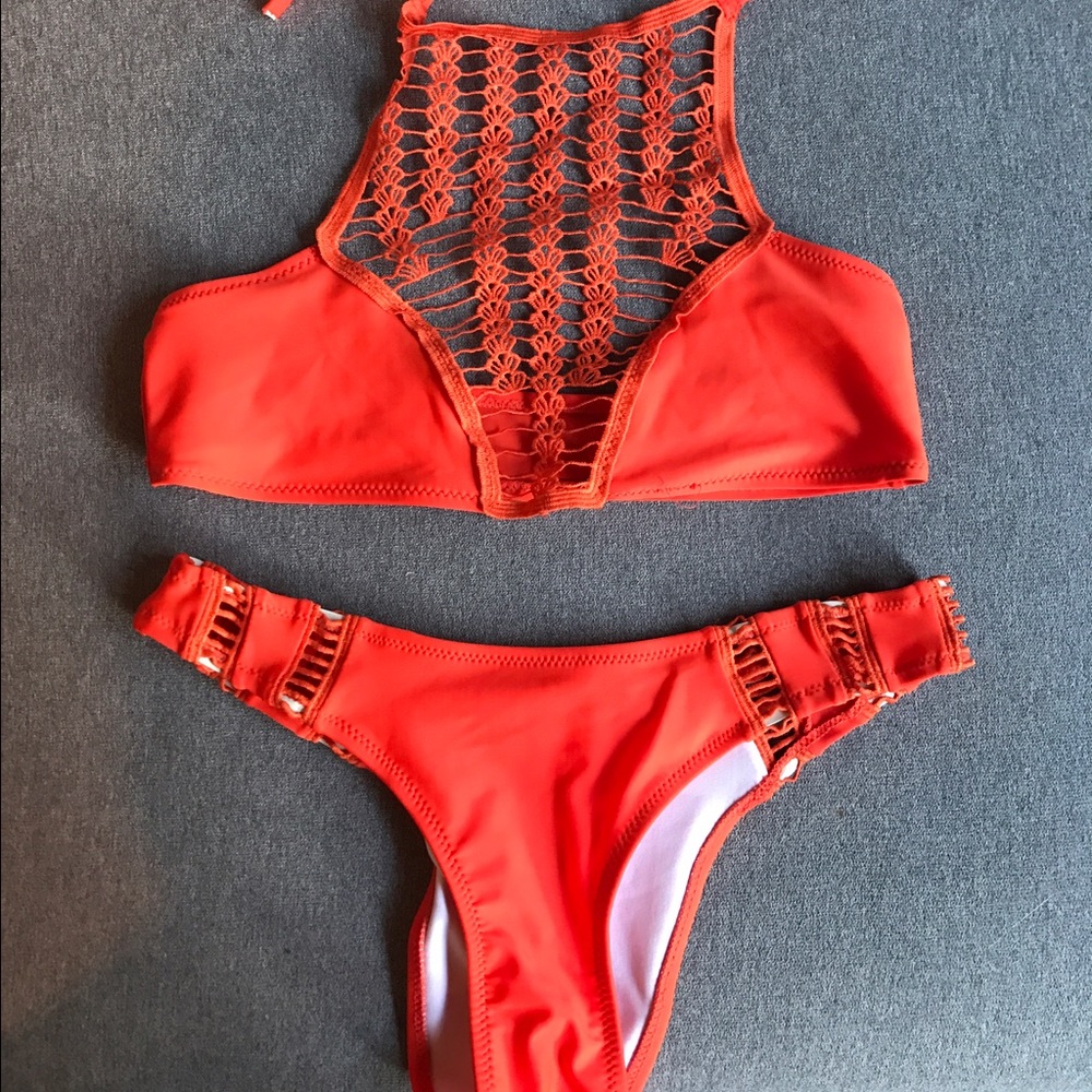 Orange high neck bikini