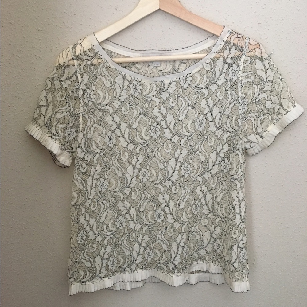 LOFT Cream and Black Lace Top