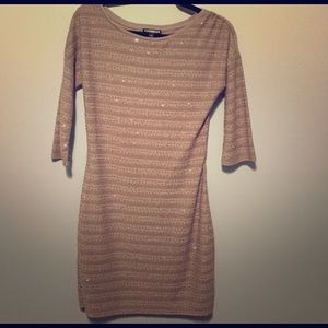 Express sz small dark tan striped/sequin dress