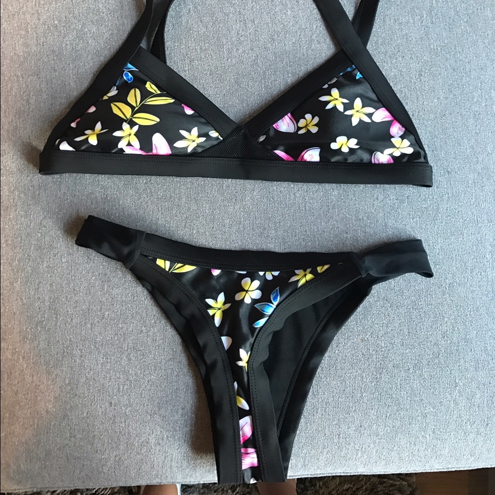 Black and flower design bikini