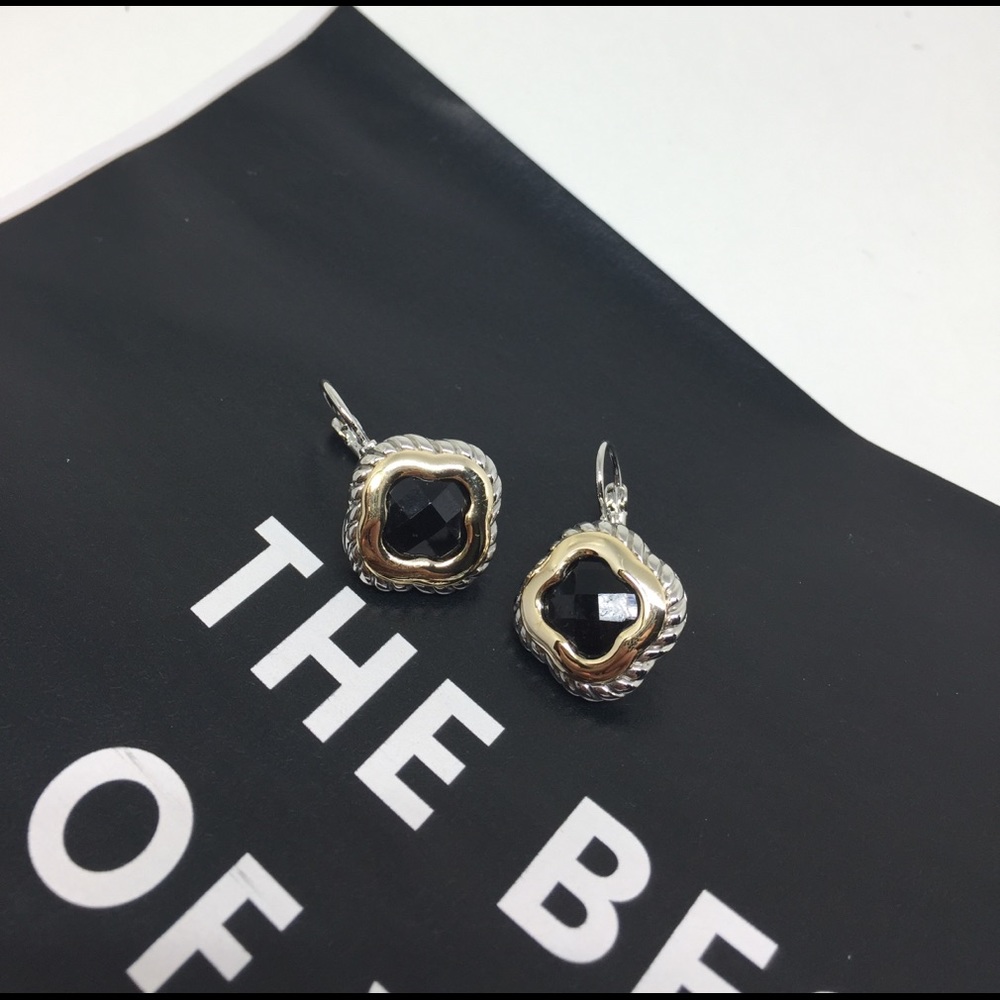Rhodium/18k Gold played drop earring - Picture 2 of 7