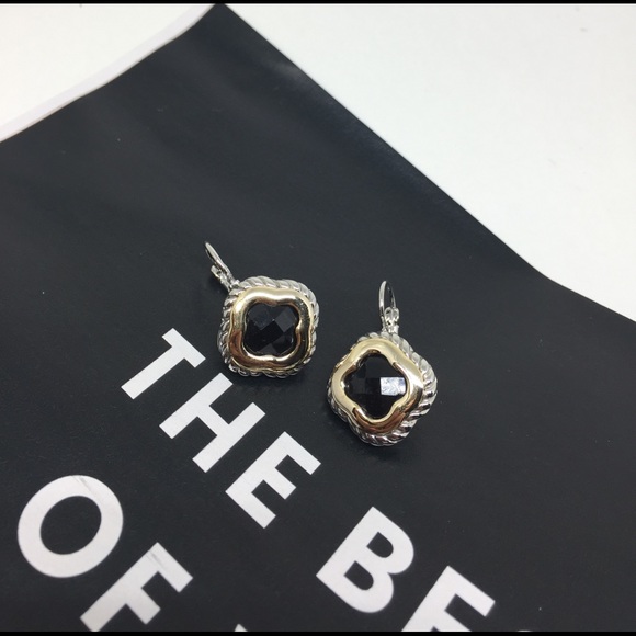 Rhodium/18k Gold played drop earring - Picture 2 of 7