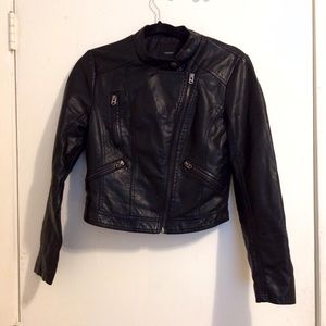 Cropped Faux Leather Moto-Jacket