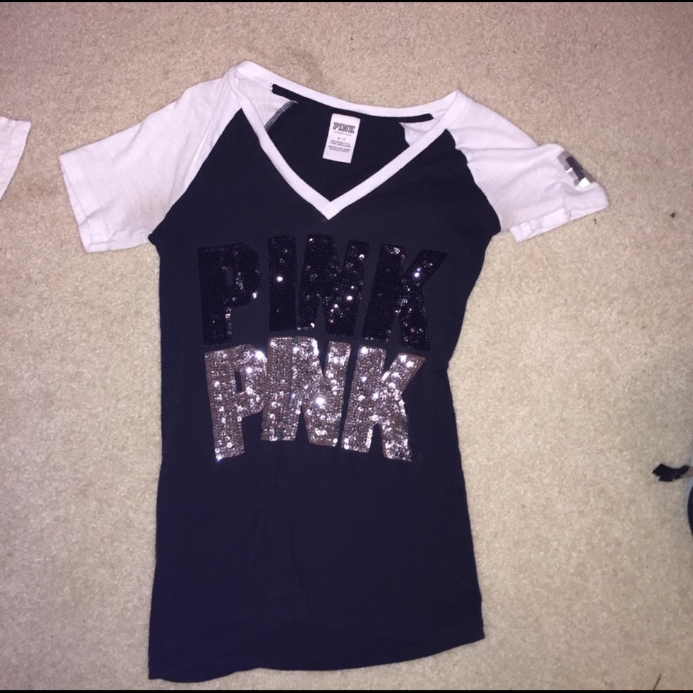 Pink Victoria's Secret V-neck black top