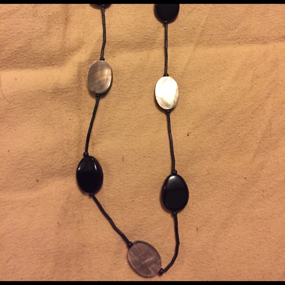 Long black beaded necklace