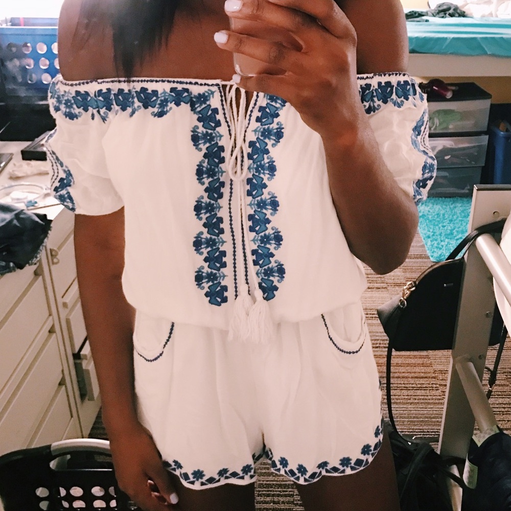 White and blue romper