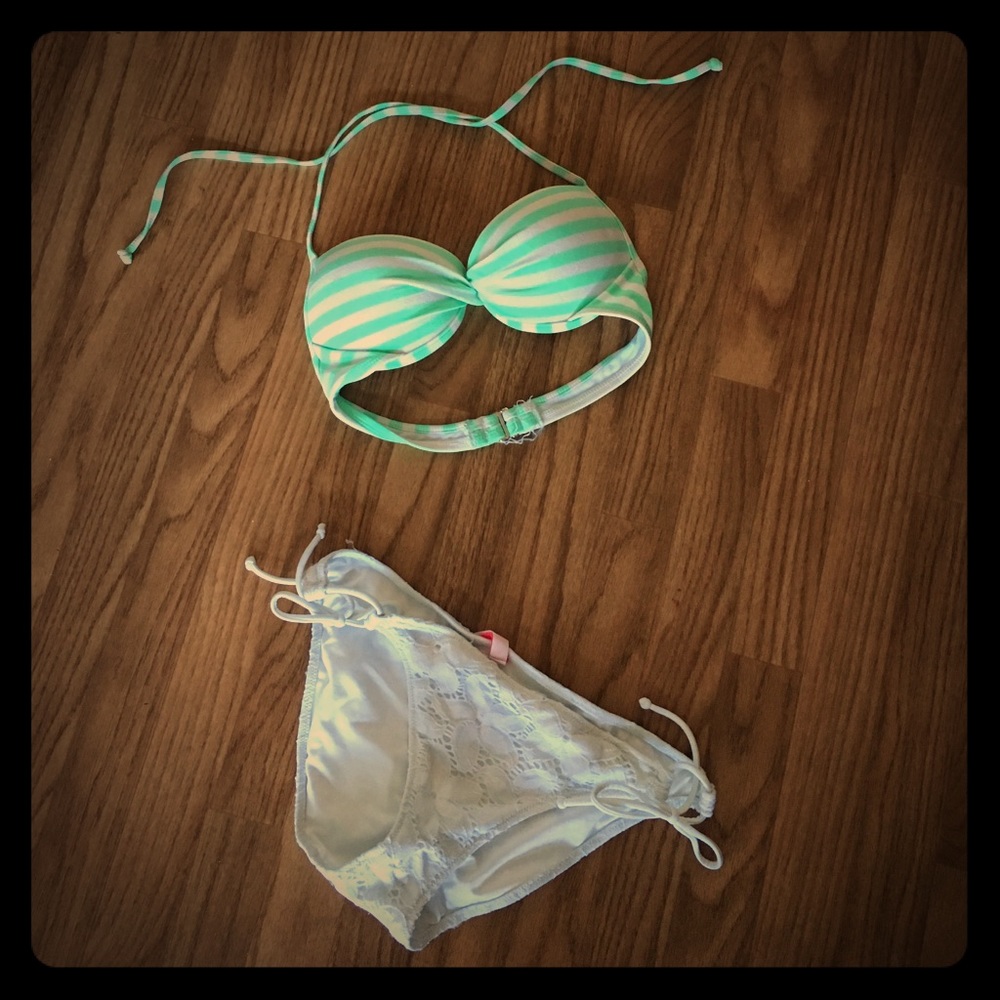 Mint & White Striped Bikini Top