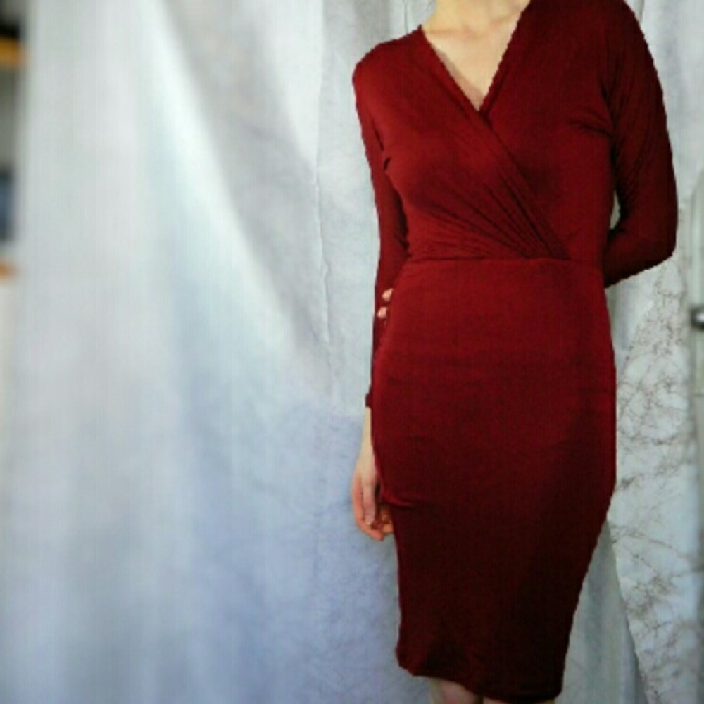 Long Sleeve Burgundy Maroon Bodycon Dress