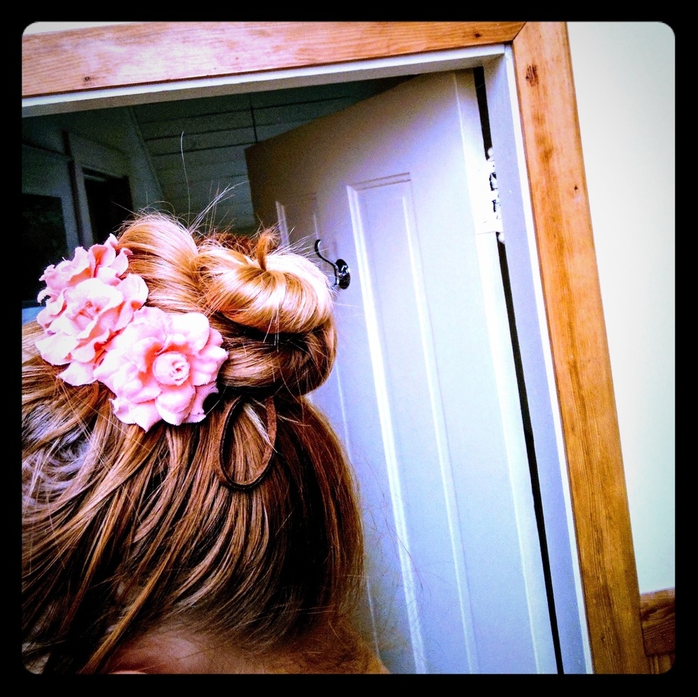 Pink flower leather tie headband