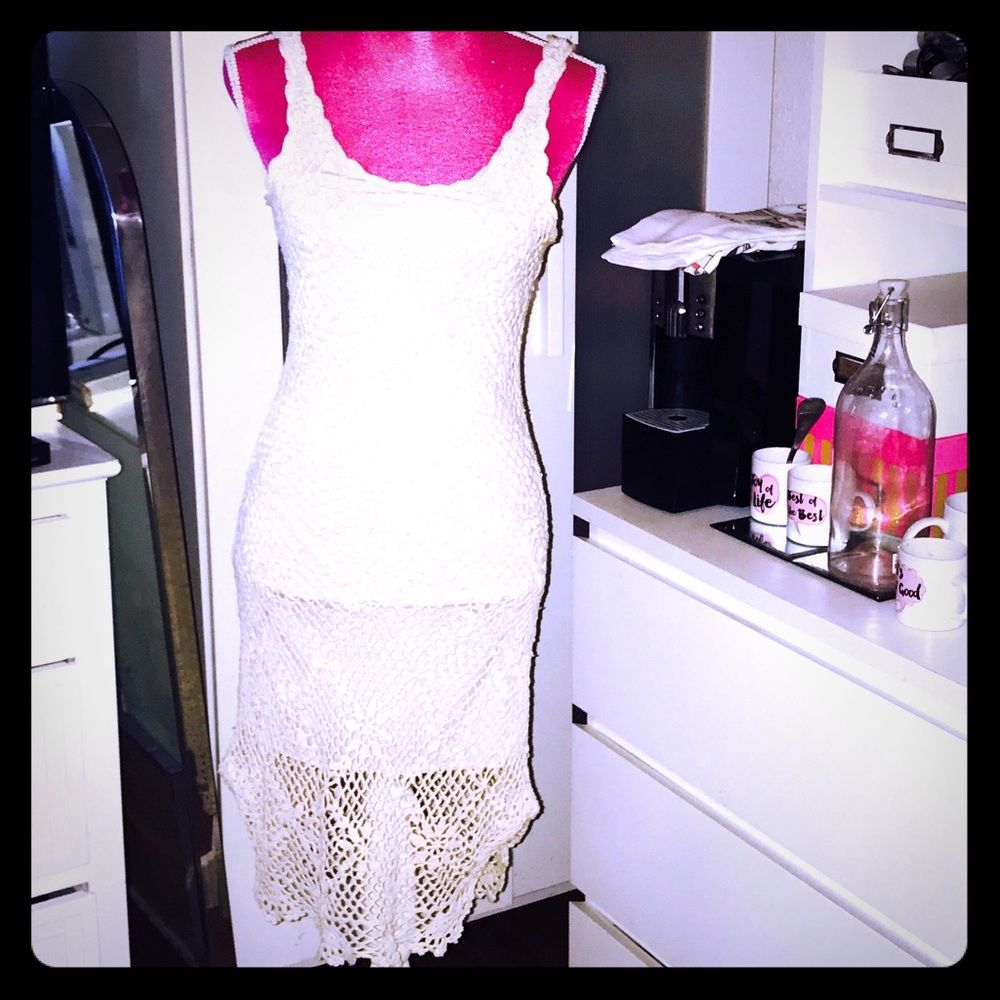 Guess Ivory Crochet Midi Dress