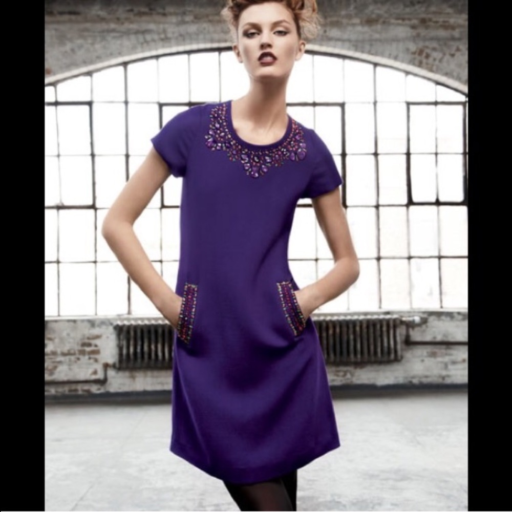 Kate Spade "Gail" Beaded Purple Shift Dress Size 4