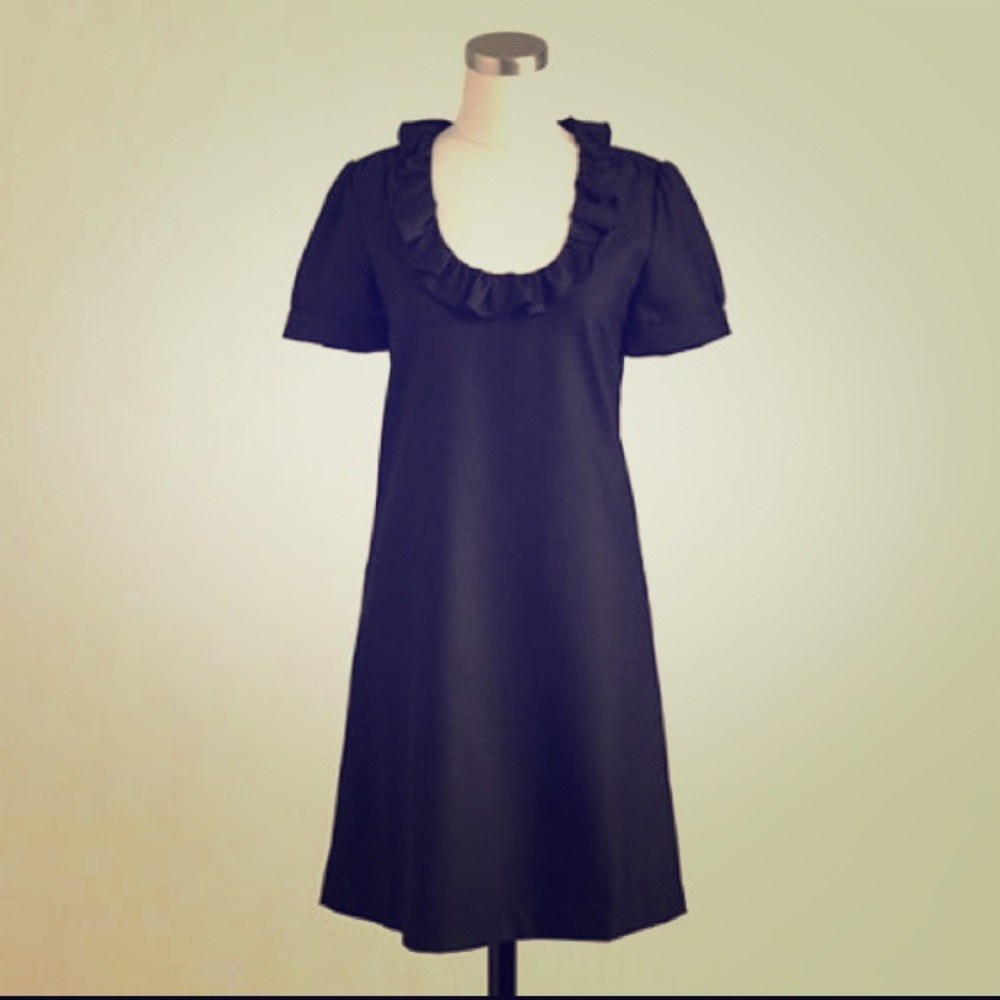J.Crew Black Wool Short Sleeve Ruffle Collar Dress