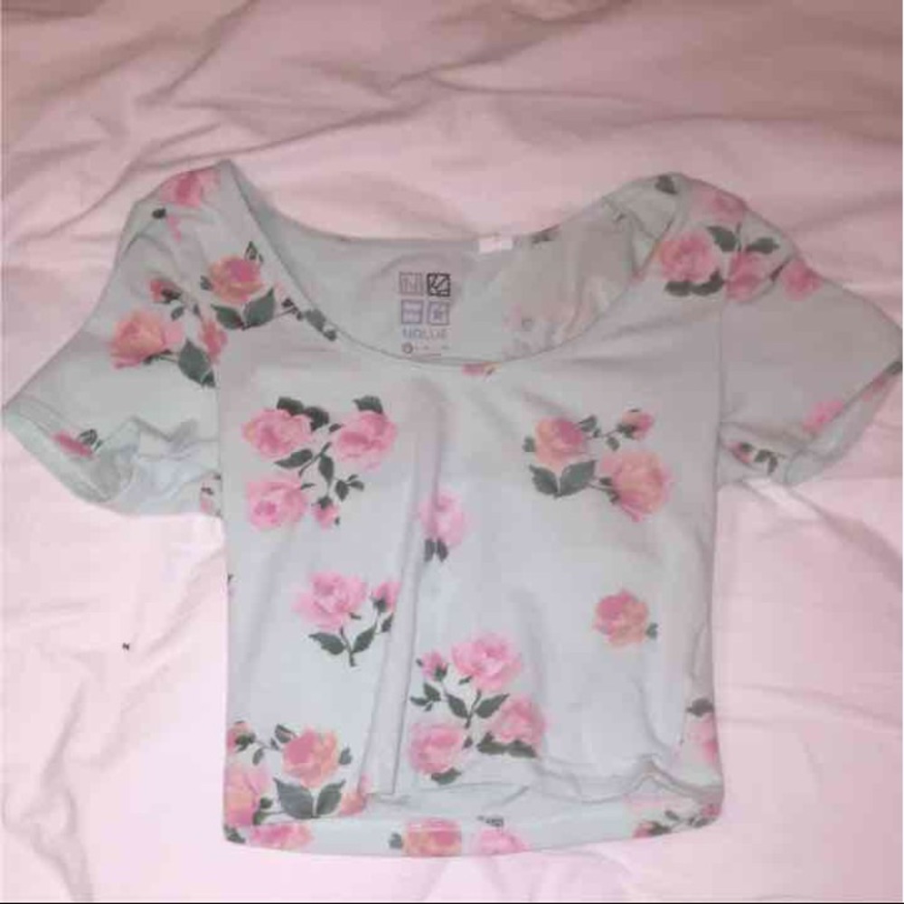 Blue with pink flowers crop top